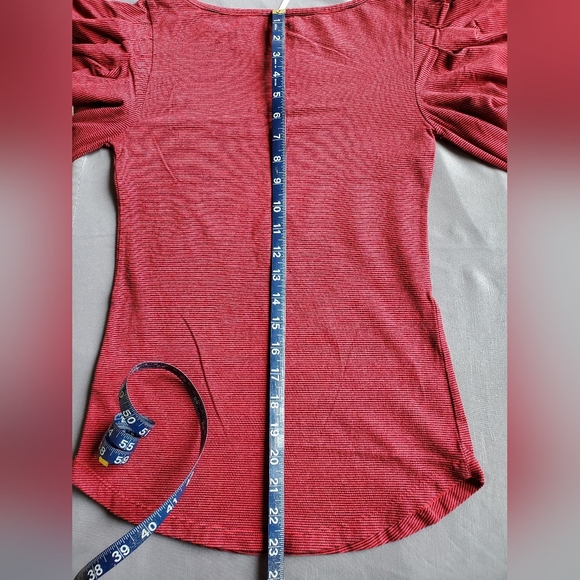 Free People Red Stripe Scoop Neck Leg of Mutton Sleeve Top Womens Small Petite - Picture 7 of 11